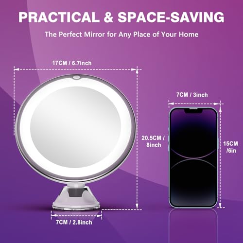 Auxmir 2025 Upgraded 30X Magnifying Mirror with Light, Makeup Mirror with 2-Level Lights, Vanity Mirror with Power Suction Cup and Tweezers, 360¡Æ Swivel, Portable Bathroom Mirror for Home Travel