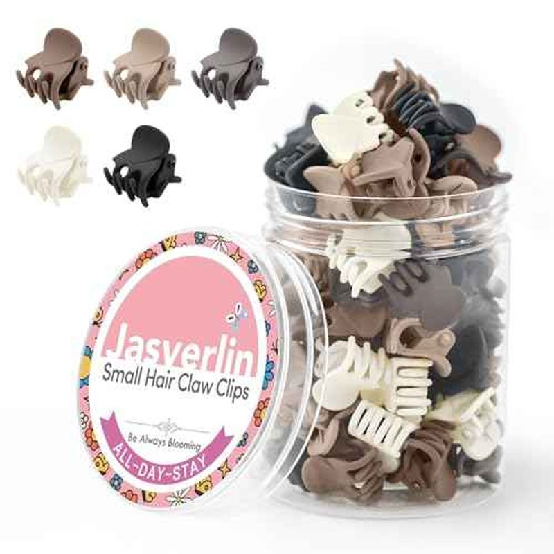 50Pcs Matte Mini Hair Claw Clips, Small Cute Tiny Clips for Thin Short Curly Hair Women Girls Toddlers, Braids & Buns Accessories (Neutral Colors)