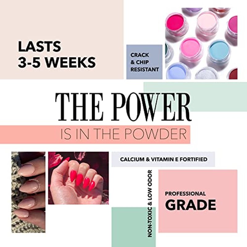 Revel Nail Starter Kit - 4 Color Manicure Set with Dip Nail Powder and Dip Powder Liquid Set - Pretty in Pink