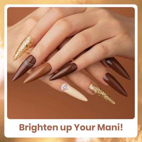 Beetles Fall Brown Gel Polish - 6 Colors Nude Brown Neutral Beige Khaki Glitter Gold Gel Nail Polish Set Roasted Chestnuts Collection Uv Gel Nail Art Manicure