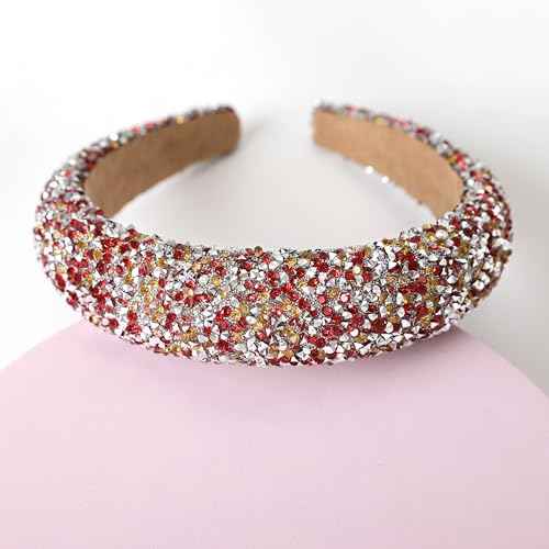 Silver Diamond Rhinestone Headbands for Women Girls Bling Sparkle Beaded Crystal Headband Jeweled Thick Padded Hairband Non Slip Glitter Hair Hoop B-(Red & Yellow)