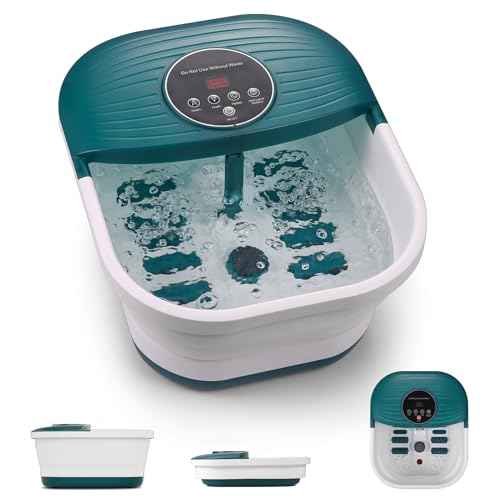 Collapsible Foot Spa Bath Massager with Heat, Bubble and Timer, 95-118¢µ Adjustable Temperature Fast Heating with Pedicure Stone and Massage Rollers for Feet Stress Relief at Home