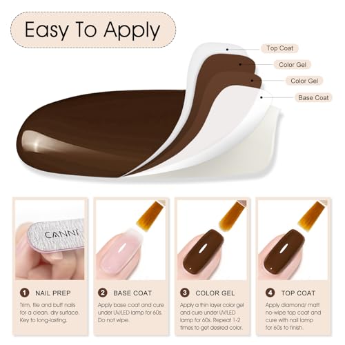 CANNI Dark Brown Gel Polish, 1Pcs Irish Coffee Brown Nail Polish Gel High Gloss Soak Off UV French Manicure Salon DIY