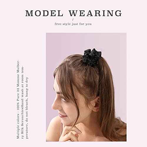 MTSNOO Mulberry Silk Scrunchies Set for Women & Girls: 3-Pack Elastic Hair Ties for Curly Hair, 100% Pure 22 Momme