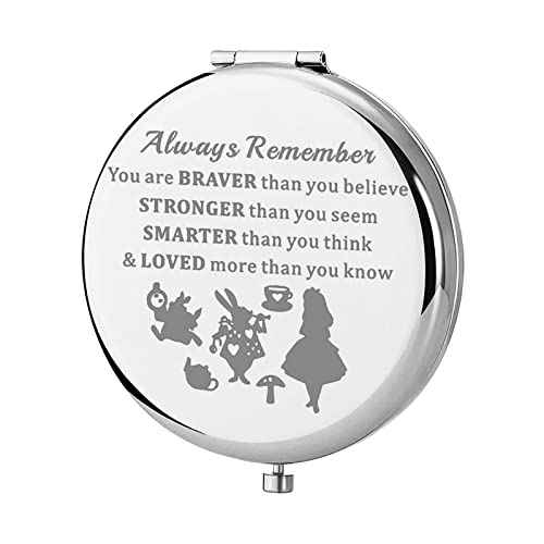 KEYCHIN Alice Fans Pocket Mirror Alice Fairy Tales Gift Always Remember You are Braver Stronger Smarter Than You Think Compact Makeup Mirror (Alice-S)