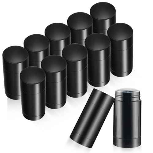 12 Pcs 30g/1oz Black Deodorant Containers Refillable Bottom Refilling Round Stick Plastic Twist Up Deodorant Bottles for DIY Chapstick Lip Balm Crayon
