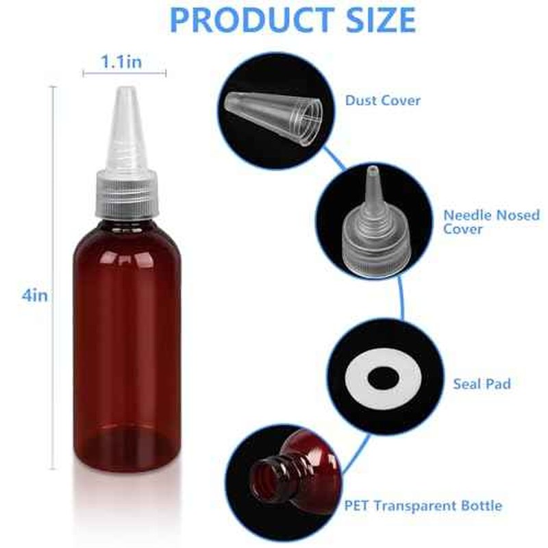 4 Pack 1 Oz (30ml) Amber Plastic Essential Oil Bottles with Funnel, Labels for Liquid Storage - No Droppers Needed