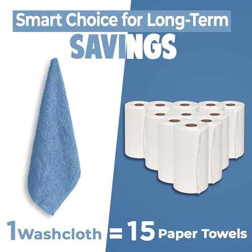 DAN RIVER 100% Cotton Wash Cloths 24 Pack [12x12] Soft & Absorbent wash rag, Gym, Hotels & Spa Perfect for Everyday Use Fingertip Towels, M-Blue