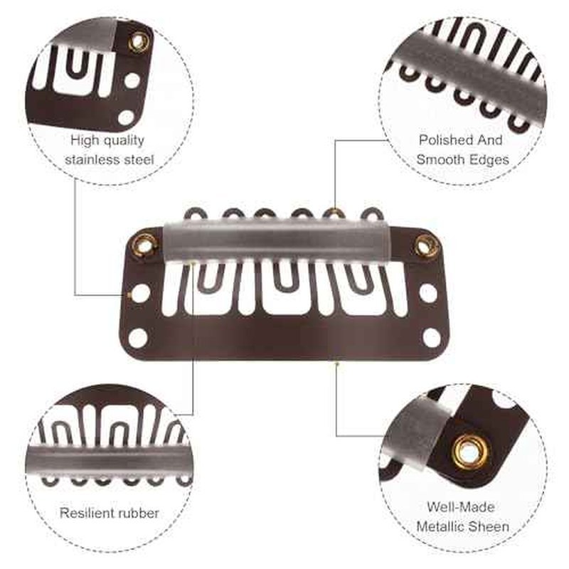 Yolev 50PCS Wigs Snap Clips Hair Extension Clips 6-Teeth U-Shape Metal Silicon Wig Hair Extension Clips for Women Hairpiece (Dark Brown)