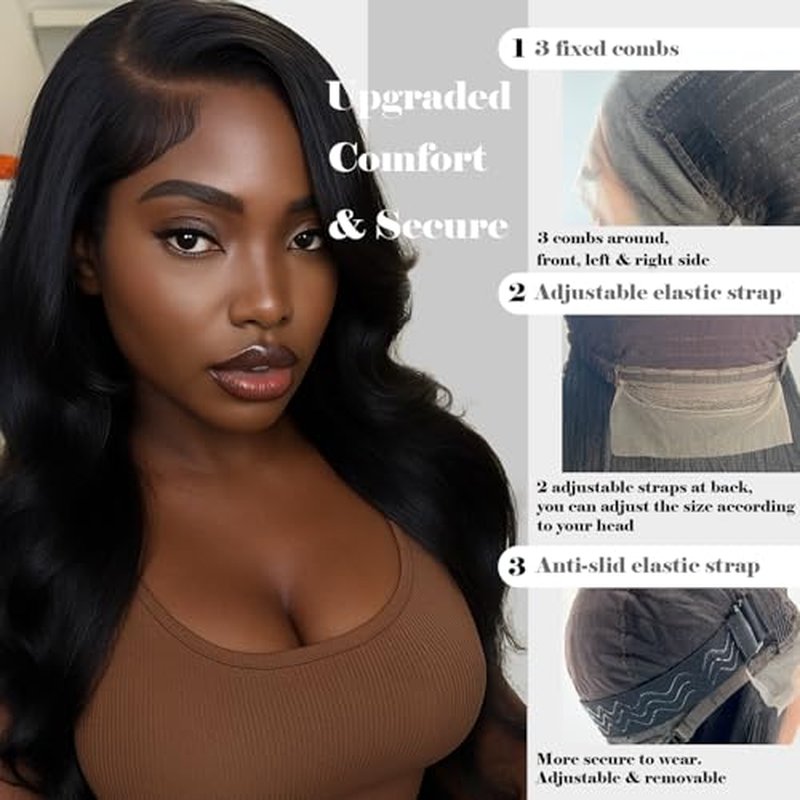 13x6 Lace Front Wig for Women, 30in Body Wave Synthetic Wig for Black Women with Elastic band, HD Lace Heat resistant Hair with Natural Density for Party Daliy, Trimmable, Natural Hairline Glueless