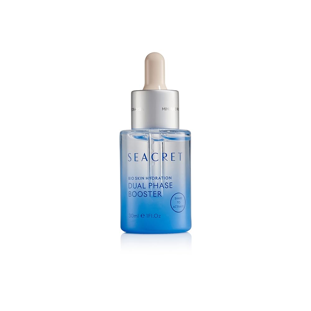 SEACRET Dual-Phase Hydration and Glow Booster, Shake-to-Activate Dead Sea Face Oil and Water Serum with FERMENT 21, Niacinamide, Jojoba and Argan for Dry Dehydrated Skin, 1 Fl Oz / 30 ml