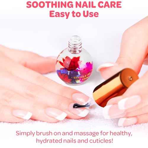 JIASHENG Cuticle Oil, Scented Cuticle Nail Oil Infused with Real Flowers, Hydrates, Moisturizes, Strengthens, Repairs, Revitalizing Cuticle Oils for Nails Damage Dry Cuticle, Rose, 15 ml /0.52 fl. oz