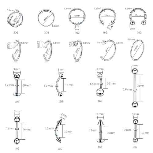 154PCS Mixed-pack Nose Piercing Kits for All Piercings,Stainless Steel Piercing Jewelry Kit 14G 16G with Piecing Needles for Ear Cartilage Tragus Nose Septum Lip Piercing Tools