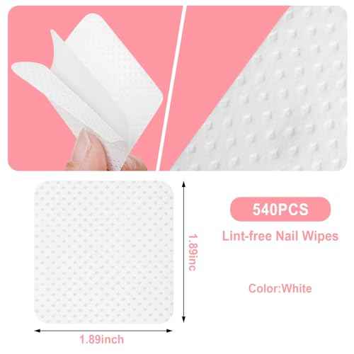 Nail Polish Remover, Lint Free Nail Wipes 540PCS Acetone Nail Polish Remover Wipes, Super Absorbent Soft Nail Wipes for Fingernail Polish Remover and Eyelash Extension Wipes(Dry Pads)