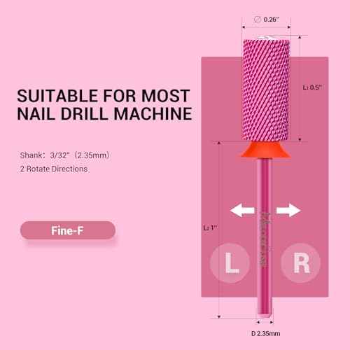 MelodySusie Large Barrel 3/32'' Tungsten Carbide Nail Drill Bit, Crystal Top Pink Heart Shape, Fast Remove Acrylic Gel, Cuticle Gel Polishing for Manicure Pedicure, Pink Blossom, Series Bit-S, Fine