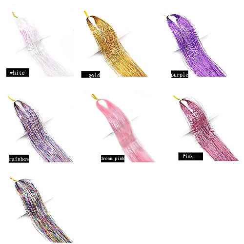 Hair Tinsel Kit, 16Color 47 Inches Glitter Heat Resistant Tinsel Hair Extensions Tensile with Hair Beads Wigs Tools & Accessories Tools Gift Set for Halloween Christmas Women Girls (16 COLOR KIT)