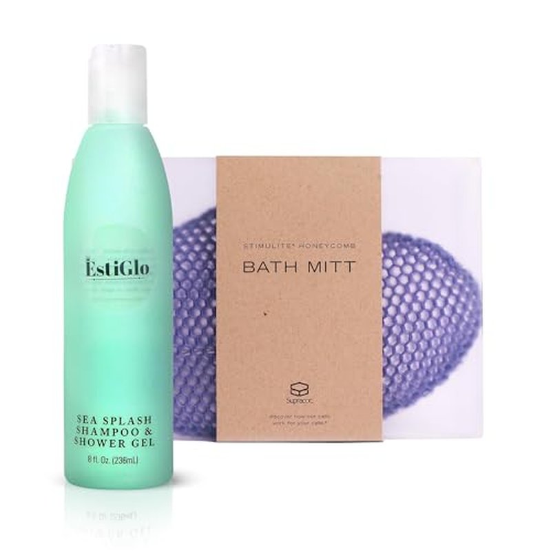 Sea Shampoo Shower Gel 8oz Bundle with Supracor Bath Mitt-Shampoo, Bath Gel & Exfoliating Glove Dead Skin Remover for Body-Exfoliator Glove Honeycomb Face Scrubber Exfoliating Mitt for Body