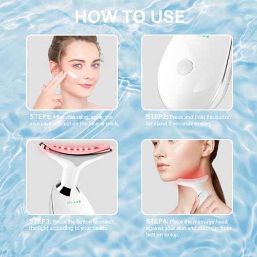 Neck&Face Massager with 7 Colors-Multi-Functional Skincare Tool,Home Beauty Device for Wrinkles&Relaxation,Facial Massager(White)