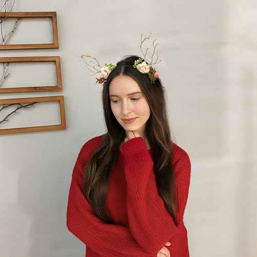 Yumikoo Deer Ears Antlers Christmas Headband - Flower Christmas Costume Hair Accessories for Women