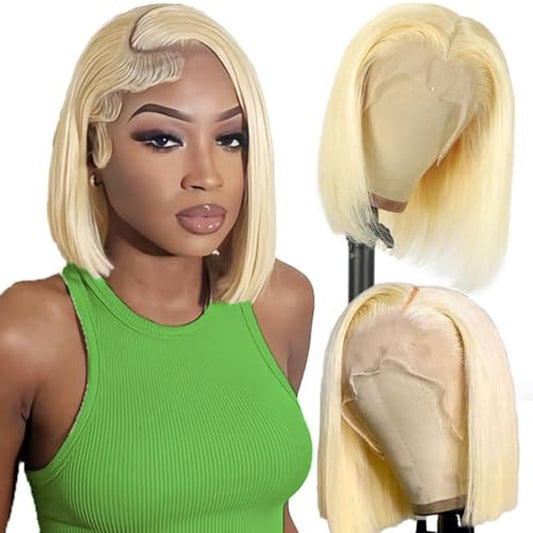 SKYDO 613 Blonde Bob Wig Human Hair 13x4 Bob HD Lace Front Wigs Human Hair 180 Density 613 Bob Wig Pre Plucked Blonde Wigs for Women 12inch