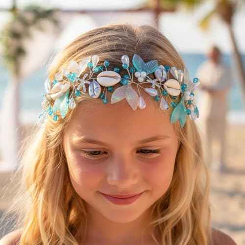 Campsis Mermaid Headpiece, Blue Seashell Hair Accessory for Girls, Starfish Headband for Women