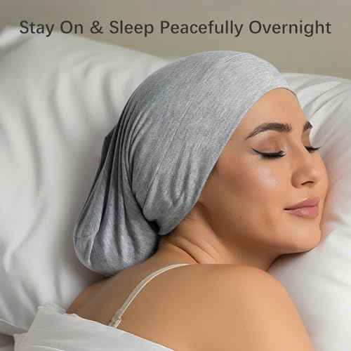 Satin Lined Bonnet for Sleeping Women Men - Adjustable Sleep Cap, Slouchy Beanie Hair Wrap for Curly Braid Locs