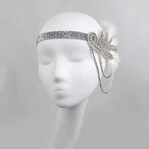 JISEN 1920s Flapper Vintage Peacock Feather Gatsby Beaded Tassel Headpiece