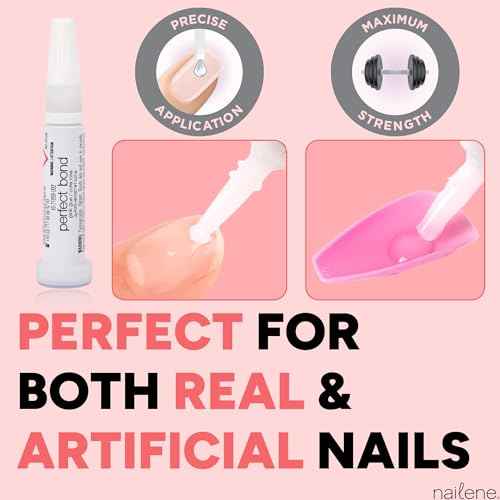 Nailene Perfect Bond Nail Glue, Super Strong, Durable, Easy to Apply Acrylic Nails, Press On Nails, Repairs Natural Nails, Quick Drying Nail Adhesive, Lasts 7 Days, Pink Tint, 2 g/0.07 oz, 2 Pack