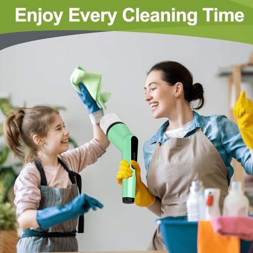 Electric Spin Scrubber, Shower Scrubber with Long Handle Adjustable, 2 Speed & 7 Replaceable Brush Heads Shower Cleaner Brush, Electric Scrubber for Cleaning Bathroom Tile Floor Bathtub Green