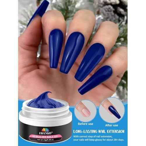 EABNKU Solid Builder Gel Kit, 6 Colors Blue Collection Glitter, Non Sticky Nail Extension & Sculpting Gel, 3D Molding, 15g*6 (3 OZ)