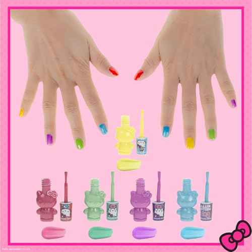 Townley Girl Hello Kitty 8 Pack Non-Toxic Peel-Off Shimmer and Opaque, Water-Based Safe Nail Polish Set with Nail Dryer for Kids, AA Batteries Not Included, Ages 3 and Up