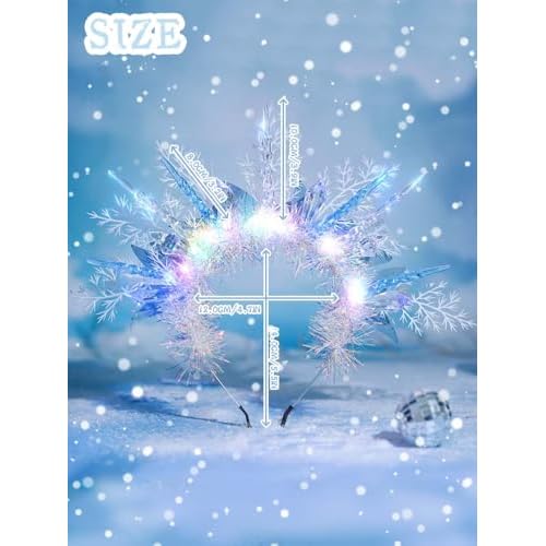 Woeoe Christmas Light up Headband LED Snowflake Hair Hoop Icicle Sparkly Glowing Xmas Headpiece Holiday Party Costume Hair Band for Women and Girls