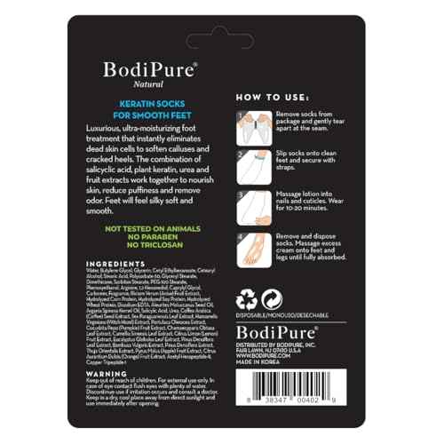 Bodipure PremiumFoot Mask Keratin Socks | At Home Spa Moisturizer Socks for Dry Cracked Feet, Callus & Heel Softening | Easy-to-Use Pedicure Foot Repair | Chemical-free Feet Treatment | 4 Pairs