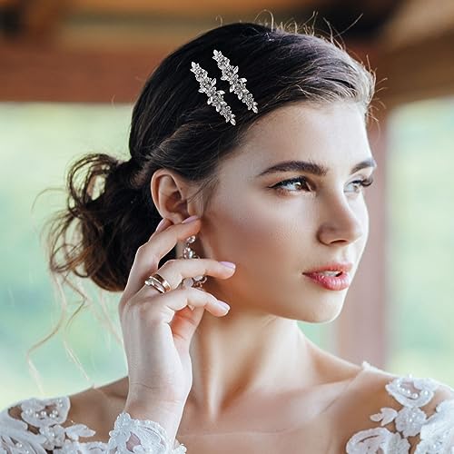 Joez Wonderful Bridal Rhinestone Hair Clips Barrettes 2pcs, Sparkly Crystal Hair Clips Diamond Barrettes, Bling Fancy Wedding Flower Clip Decorative Hair Accessories for Women Girls