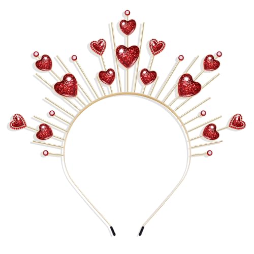 Valentines Day Heart Headband for Women Girls Red Hearts Crown Tiara Hairband Headpiece Halloween Cupid Costume Festival Carnival Holiday Party Favors