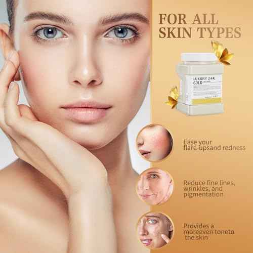 Jelly Mask Powder for Facials,24K Gold Anti-Aging & Firming Jelly Face Mask Hydrating Brighten Professional Peel Off Hydro Face Mask Powder DIY Spa Salon 23 Fl Oz Jar
