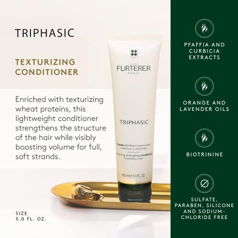 Rene Furterer Triphasic Texturizing Conditioner - Strengthens Hair and Increases Volume for Men and Women with Thinning Hair - Plant-Based Formula - Sulfate, Paraben, Silicone-Free - 5 fl. oz.
