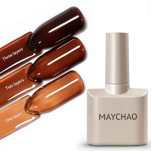 MAYCHAO 15ML Jelly Sheer Tortoise Gel Nail Polish 1Pc Transparent Hot Cocoa Amber Gel Polish Soak Off UV LED Translucent Nail Polish Nail Art Starter Manicure Salon DIY at Home, 0.5 OZ