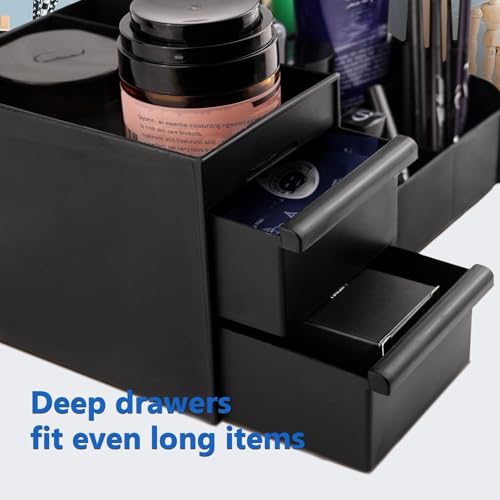 Simbuy Black Cologne Organizer for Men - Large Countertop Organizer with Drawers for Cologne, Perfume, Shaving & Skincare - Bathroom & Vanity Storage, Ideal Gift for Boyfriend, Husband, Dad & Friends