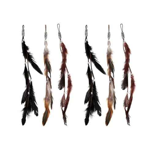 ICYANG Women Feather Hair Clips, 6 Pieces Handmade Boho Hippie Hair Extensions with Clip DIY Viking Hair Accessories Headdress