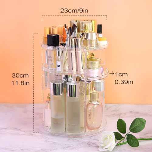 360 Rotating Makeup Organizer,Skincare Perfume Organizer,With Brush Holder Cosmetic Display Case Adjustable Detachable Shelves,Fits Bedroom Dresser or Countertop Multifunctional Cosmetic Holder