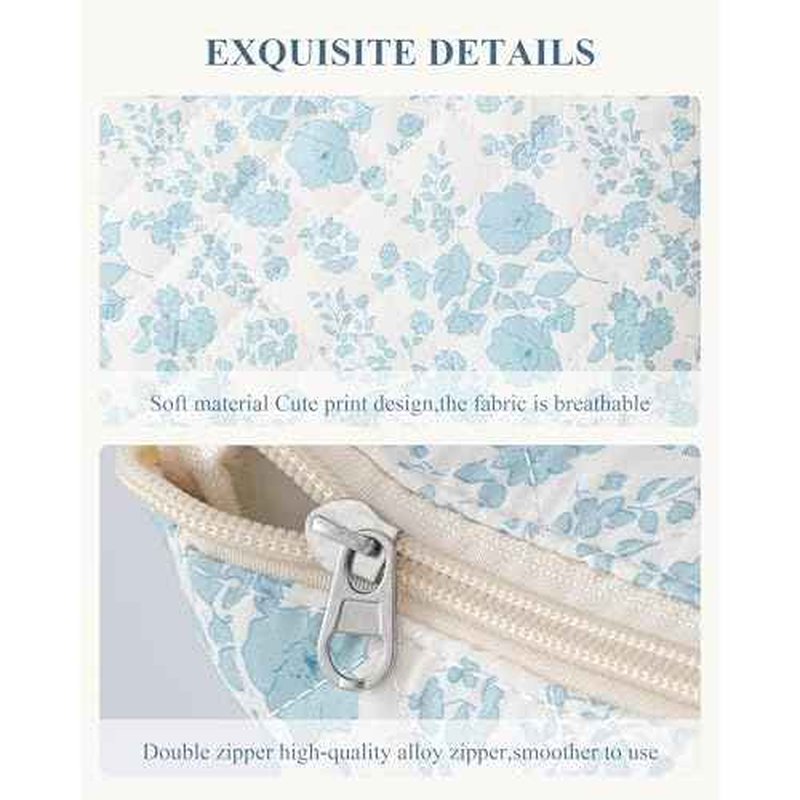 HBselect Initial Quilted Makeup Bag, Cotton Large Travel Makeup Bag, Cute Floral Coquette Make up Bag Cosmetic Bag Toiletry Bag for Women Girls S