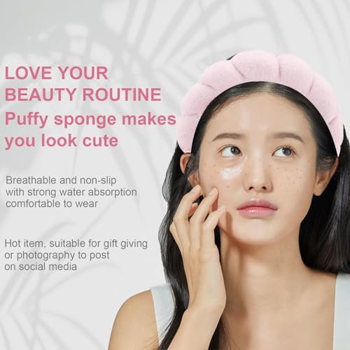 Canitor 4 PCS Spa Headband - Pink Skincare Makeup Face Wash Skin Care Make Up Cute Preppy Teen Girl Gifts Trendy Stuff Aesthetic Bachelorette Party Favors Valentines Day Christmas