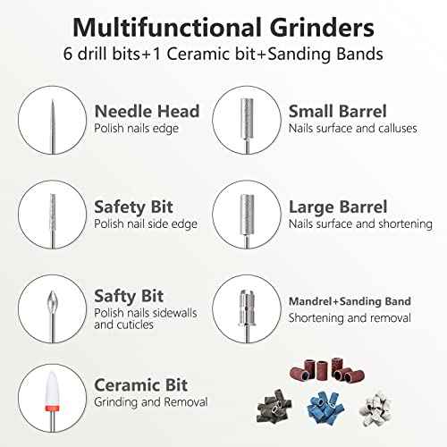 Electric Nail Drill Machine Professional, Rechargeable Cordless Nail File with Bits Kit for Acrylic Gel Dip Nails, Efile Manicure and Pedicure Kit for Home Salon Grinding Polishing Removing, Gray