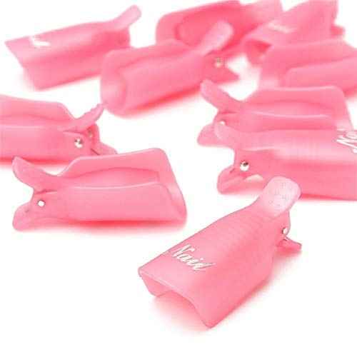 HiMo 10PC Plastic Acrylic Nail Art Soak Off Cap Clip UV Gel Polish Remover Wrap Tool (Pink)