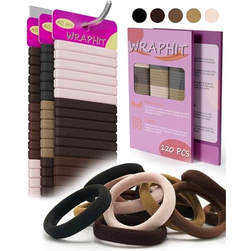120pc Hair Ties No Damage Snag Free for Thick Hair, Seamless No Pull Elastic Ponytail Holders for Women Girls(Classic 5 Colors)