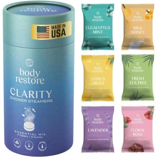 Body Restore Shower Steamers Aromatherapy 6 Pack - Boo Basket Stuffers for Women, Christmas Stocking Stuffers for Men, Birthday Gifts, White Elephant, Relaxation, Self Care - Clarity