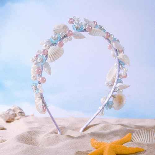 Campsis Mermaid Girls Headpiece Pearl Seashell Headband Beach Wedding Hair Accessories for Women and Girls