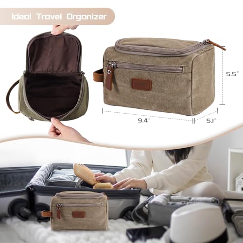 Travel Toiletry Bag for Men, Large Water-resistant Shaving Bag Toiletries Organizer, Canvas Dopp Kit, Multi-functional and Stylish, Bathroom Dopp Kit Shaving, Ideal for Travel, Camping, Gym- Green