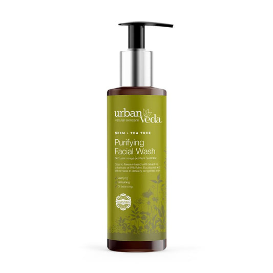 Urban Veda Purifying Face Wash | Acne Face Wash for Pimple and Acne | Tea Tree Cleanser for Oily Skin | Organic Neem and Tea Tree Face Wash | Face Wash for Women & Men | 5.1 Fl Oz